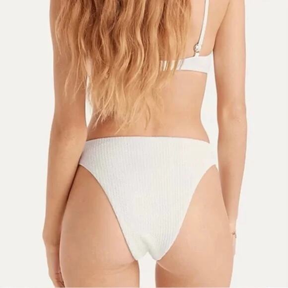 New J. Crew White Textured Cheeky Bikini Swim Bathing Suit Bottom Size Medium - Picture 2 of 9